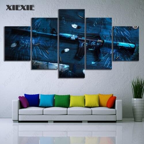 5Pcs Canvas Painting Machine Gun Abstract Art Offensive Weapon Game Poster HD Wall Paintings for Living Room Home Decor