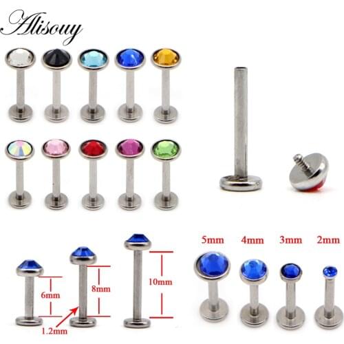 Alisouy 1pc 16G Labret Steel Stainless Steel lip piercing jewelry with 2/3/4/5mm Gem Crystal Piercing ear nose eyebrow Rings
