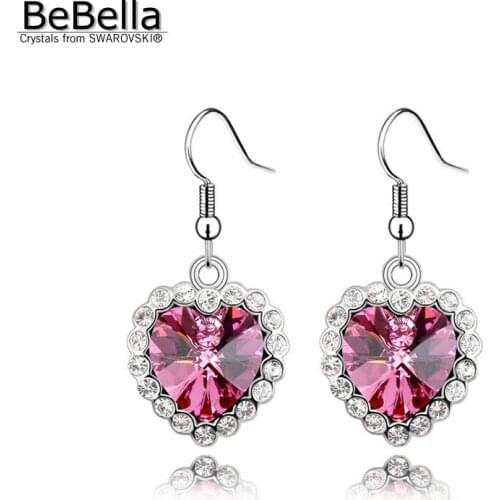 BeBella 11 colors fashion crystal heart shape dangler earrings made with Crystals from Swarovski gift for girlfriend women gift