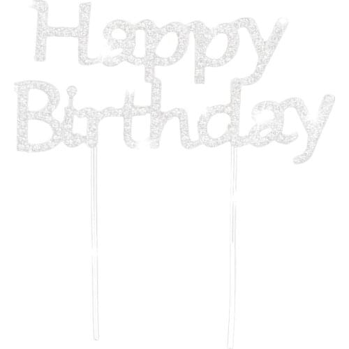 Sparkle Diamante Happy Birthday Cake Topper Silver Birthday Party Favorites