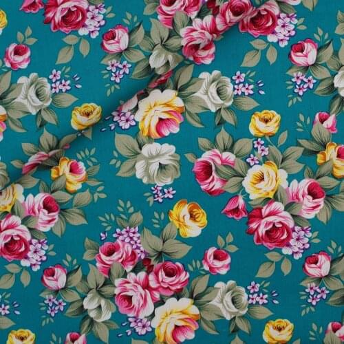 140cmx50cm Bronzing Cotton Fabric - Gilt bouquet (Aqua blue)