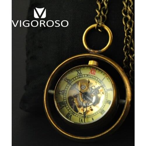 Unique Ball Glass Skeleton Mechanical Pocket Watch Wind Up Steampunk Retro Women Ladies Necklace Pendant Gifts Vintage Clock