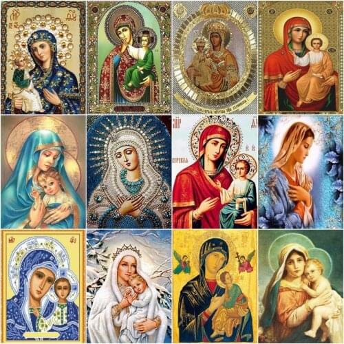 CHENISTORY Diamond Painting Character Virgin Mary And Child Religious Full Drill Craft Kit Diamond Embroidery Handicraft Home De
