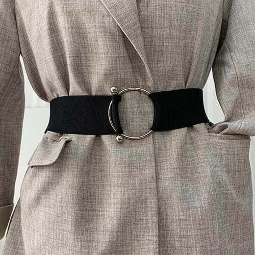 Black Elastic Belts for Women, Simple Size, Round Buckle Elastic Band, Decoration, Coat, Fashionable Sweater, White Rice