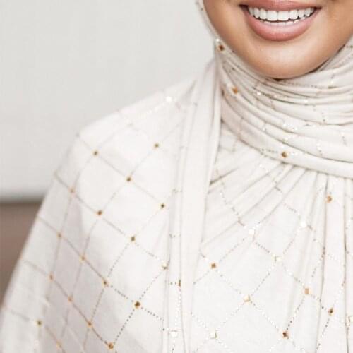 D27 Grid Design 2 Sides Red Line hijab high quality stretchy Jersey fabric Printing Scarf for Islamic arab Ladys headscarf