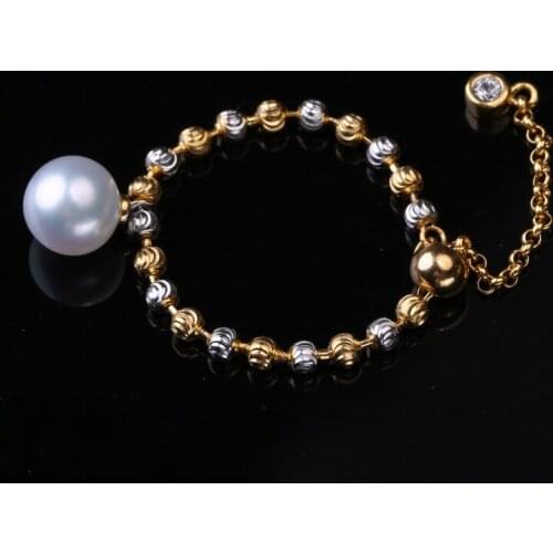 Freshwater pearl white round s925 chain Ring wholesale for DIY jewelry 7-8mm round pearl Ring