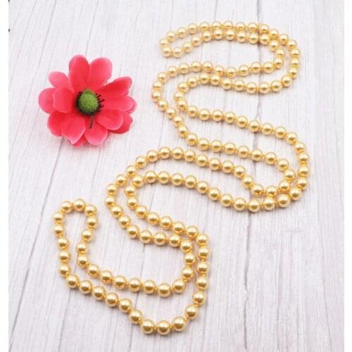 Fashion Statement Women Long Chain Necklace Golden Simulated-Pearl Necklaces Round Glass Shell Pearl Party Gift Jewelry 56" A966