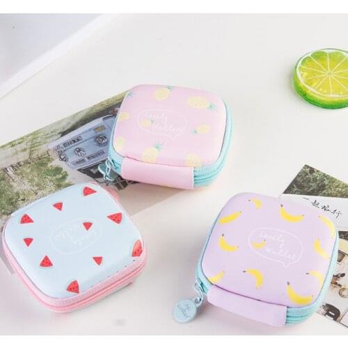 Cartoon Coin Purse Headset Storage Bag Pocket Wallet Holder Korean Style Cute Creative Square PU Leather Fruit Patterned Wallet