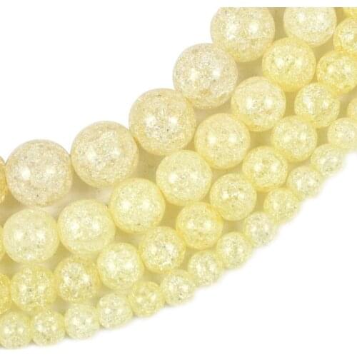 Natural Light Yellow Snow Cracked Crystal Stone Round Loose Beads For Jewelry Making DIY Necklace Bracelet15inches 6/8/10m
