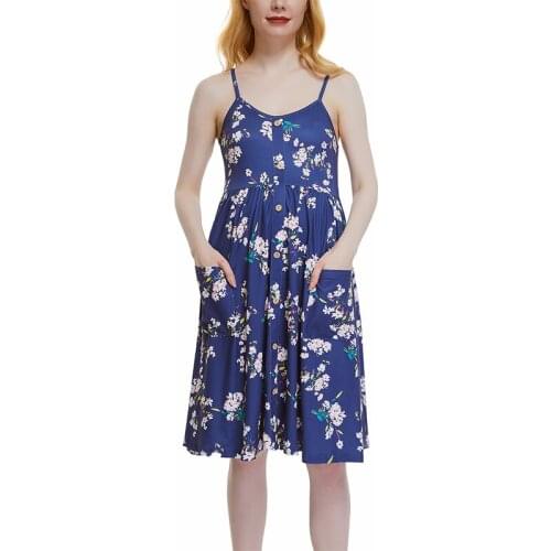 2021 New Summer Casual Women Floral Sleeveless Dresses Maternity Dress Button Down Midi Clothing with Pockets Pregnancy Clothes
