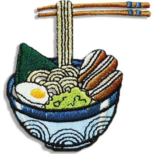 Japanese Ramen Embroidery Patch Iron on Patches for Clothes 100% Embroidered Ukiyo-e Elements Lovely Small Badges