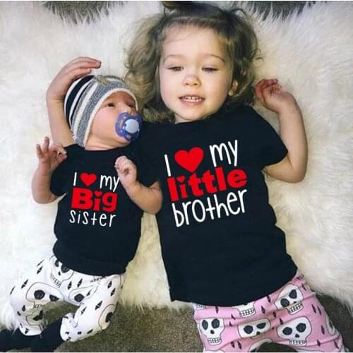 Matching T Shirts Sibling Sisters Brother T-shirt I Love My Big Sister Family Clothing Kids Boys Clothes Baby Bodysuits