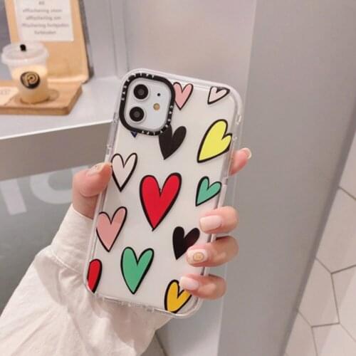 Multicolor Love Heart Sketch Transparent Silicon Phone Case For iPhone 11Pro X XS XR Max 7 8 6s 6 Plus SE 2020 Clear Cover Coque