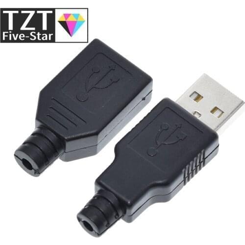 1Set Type A Male USB 4 Pin Plug Socket Connector +Type A Female USB 4 Pin Plug Socket Connector With Black Plastic Cover For DIY