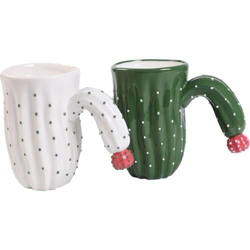 Christmas Gift Handmade Cactus-shaped Ceramic Massage Coffee Cup Large Size Coffee Mug (Green,White)