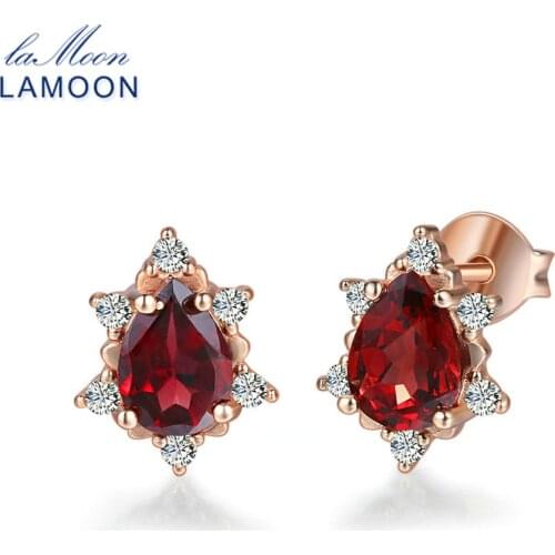 LAMOON 2018 Pear-Shaped 100% Natural Gemstone Red Garnet Earrings 925 sterling-silver-jewelry S925 for Women Girl Gifts LMEI060