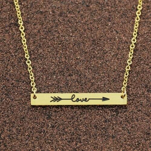 One Direction Love Arrow Statement Necklace Women Men Jewelry Stainless Steel Rose Gold Color Ketting Long Bar Pendant Necklace