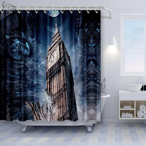 Halloween Shower Curtain Mysterious Dark Gothic Church Vampire Candles Light Forest Steel Doors Cloth Fabric Bathroom Decor