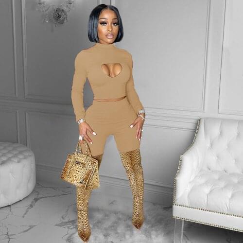 Women Fitness Two Piece Matching Set Hipster Hollow Front Long Sleeve Crop Top and Bodycon Trouser Autumn Winter Clothing New