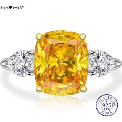 Shipei Fashion 925 Sterling Silver Square Yellow Greated Moissanite Diamonds Wedding Fine Jewelry Engagement White Gold Rings