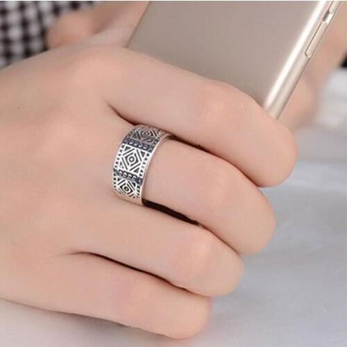Ins Retro Simple Geometric Texture Index Finger Opening Rings For Women Fine Jewelry Birthday Party Gift SAR486