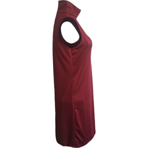 Spandex Womens Dress Solid Color Casual High Neck Sleeveless 8 Size Slim