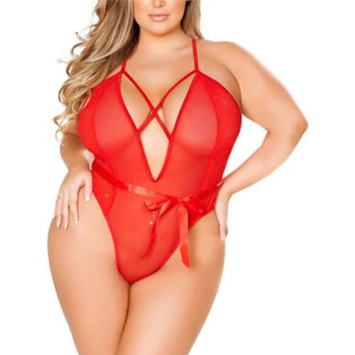 Plus Size Women Sexy Lingerie Lace Nightgown Sling Floral Embroidery Nightdress Transparent Sleepwear Lenceria Sensual Mujer