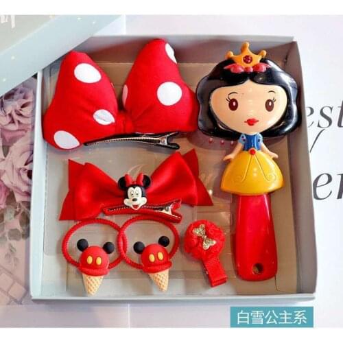 1Set Disney Princess Mickey Mouse Comb Bow Hairpin Set Headwear Pretend Toy Girl Birthday Gift Toy