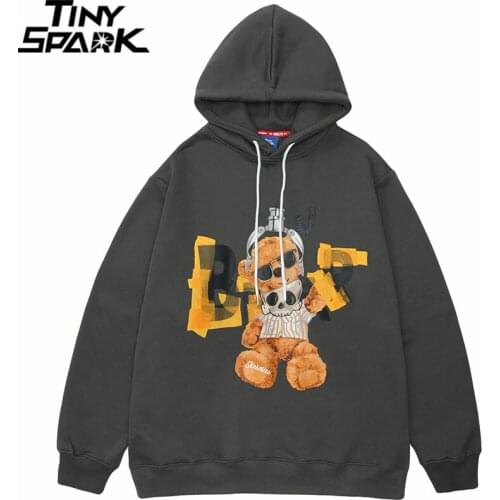 2021 Men Hip Hop Hoodie Sweatshirt Streetwear Skull Bear Letter Print Harajuku Hoodie Autumn Hooded Pullover Cotton Casual White