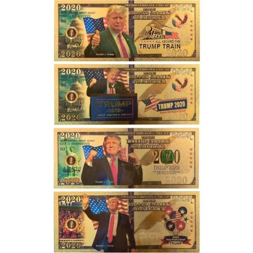 4pcs/lot Donald Trump 2020USA Dollar Gold Banknotes Prop Money America Bank Notes Personalized Gift