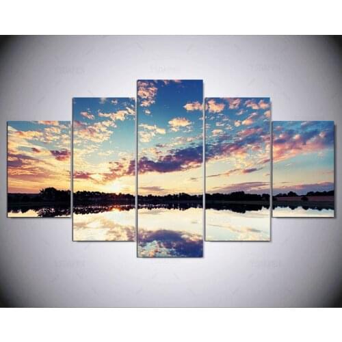 5 panel Modern Beautiful sky, burning clouds hd Art print canvas art wall framed paintings for living room ny-1067