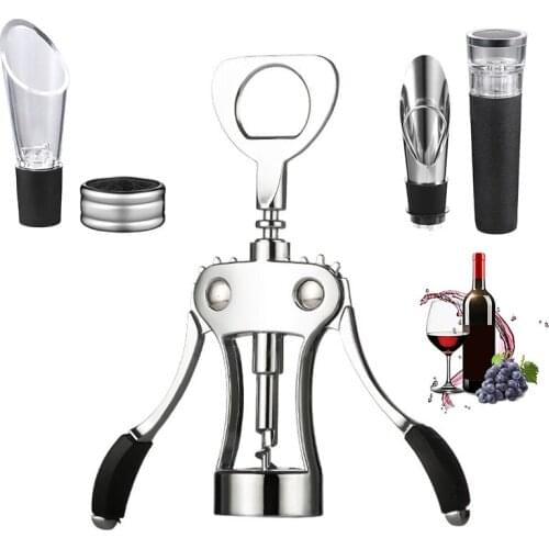 5 Pcs Set Professional Zinc Alloy Wine Bottle Opener Portable Handle Pressure Corkscrew Red Wine Opener Home Use Kitchen Tools