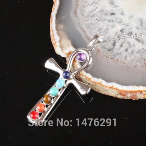 53x31MM Seven colors of natural crystal cross zinc alloy Pendant 1PCS