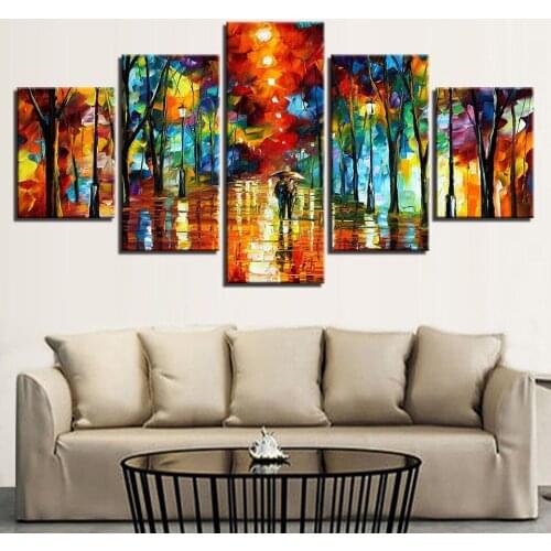 5d diamond painting full square/round 5 Pieces Abstract Color Tree Pictures Walking In The Rain Painting 3D Diamond Embroidery
