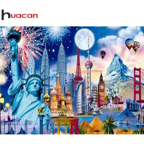 Huacan Diamond Painting New York City Home Decor Diamond Embroidery World Building Landscape Mosaic Wall Sticker