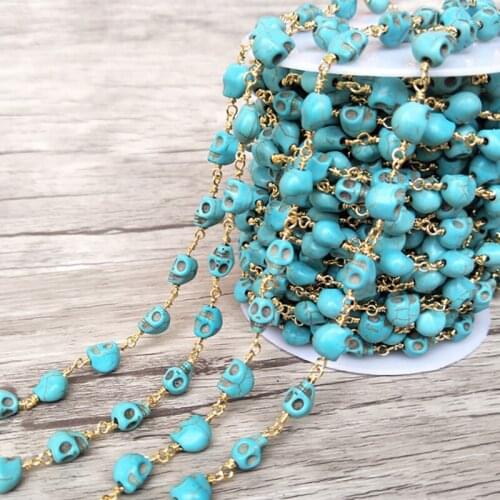 Handcrafted Gold color jewelry Finding, stone skull Beaded Chains,DIY necklace hand chain jewelry making LZ51
