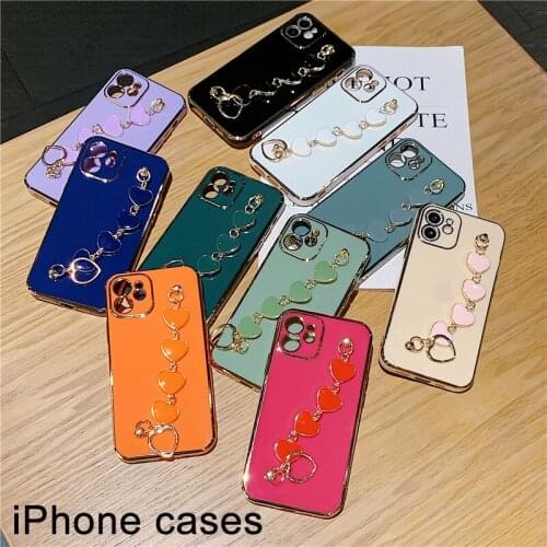 Phone cases suitable for iphone 12 11 Pro X 7 6S 8 Plus XR XS Max straight mobile phone shell plating love bracelet soft shell