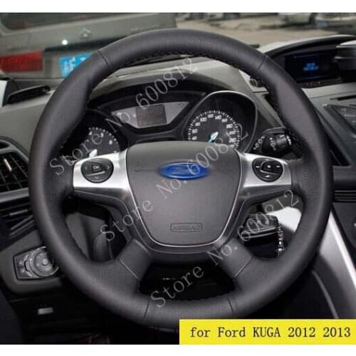 Dermis genuine Leather DIY car steering wheel cover for Ford KUGA 2012 2013,Hand-stitched black steering-wheel covers
