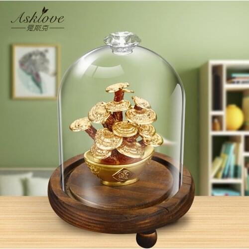 Feng shui Lucky Ganoderma tree 3D Artificial plants Bonsai 24K Gold foil Ornaments Fortune tree Business gifts Home Office Decor