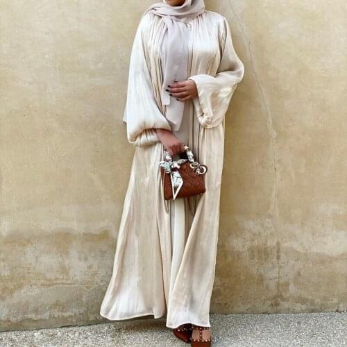 Eid Dubai Abaya Turkey Muslim Dress Kimono for Women Fashion Shining Silk Abayas Female Cardigan Puff Sleeve Modest Clothes 2021