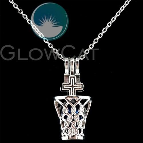 K944 Cross Perfume Bottle Beads Cage Aromatherapy Pearl Cage Locket Necklace Pendants Women Girl Party Gift