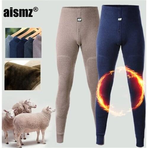 Aismz New thermal underwear pants thick wear in very cold Winter underpants for Russian Canada and European men Protect the knee