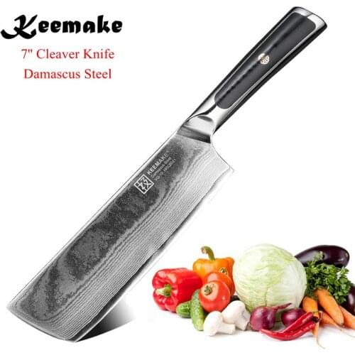 KEEMAKE 7" Cleaver Knife Japanese 73 Layers Damascus VG10 Steel Chef Kitchen Knives Sharp Meat Vegetable Cutter Tools G10 Handle