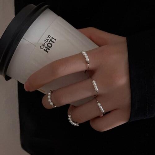 Multiple Small Pearl Rings For Women Beads Adjustable Opening Silver Color Simplicity Trendy Sweet Wedding Party Female Jewelry