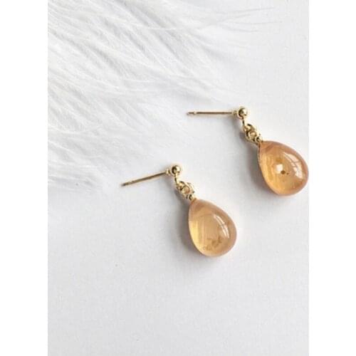 Korean Fashion Simple Oval Earrings Retro Amber Water Drop Sequin Earrings Womens Jewelry