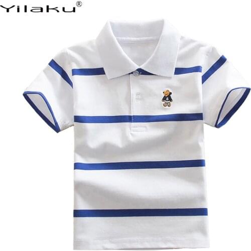 Yilaku Boys Striped Summer Polo Shirts Cotton Boys Clothes Short Sleeve Tops Kids Polo Shirt Blue White boys clothing