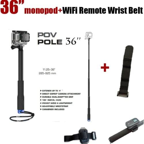 High Quality 36'' Aluminum sj4000 monopod go pro Selfie stick Monopod gopro + WiFi Wrist Belt for Gopro monopod Accessories
