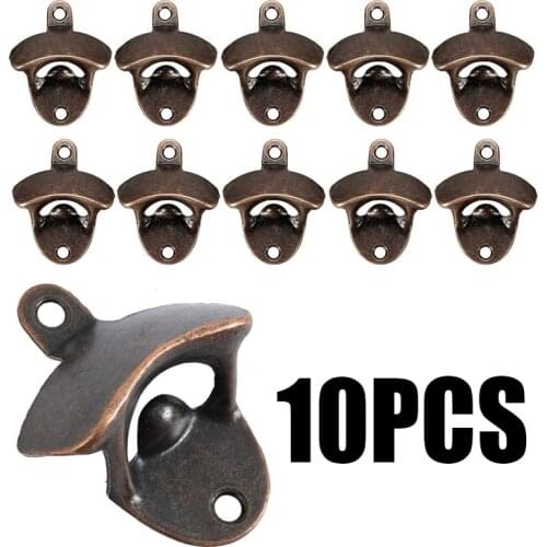10 Sets Bottle Opener Wall Mounted Rustic Beer Opener Set Vintage Look with Mounting Screws for Kitchen Cafe Bars