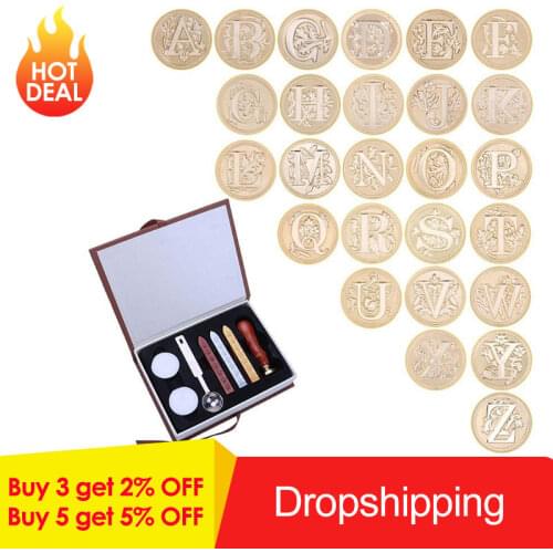 26 English Alphabets Wood Stamp Metal Sealing Wax Stamps Set In Durable Box Stamps Wax Seals Delicate with Durable Box Gifts
