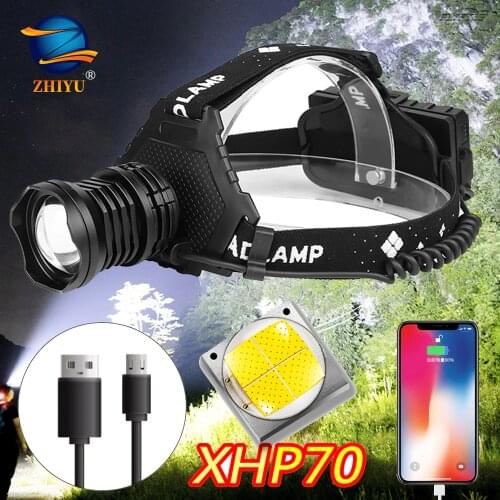 NEW Powerful XHP70 Led Headlamp 8000LM Head Lamp USB Rechargeable Headlight Waterproof Zooma Fishing Light Using 3 18650 Battery